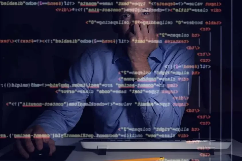 Programista z kodem źródłowym