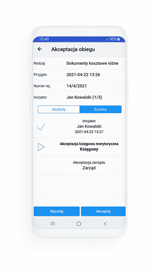 Akceptacja obiegu w aplikacji mobilnej